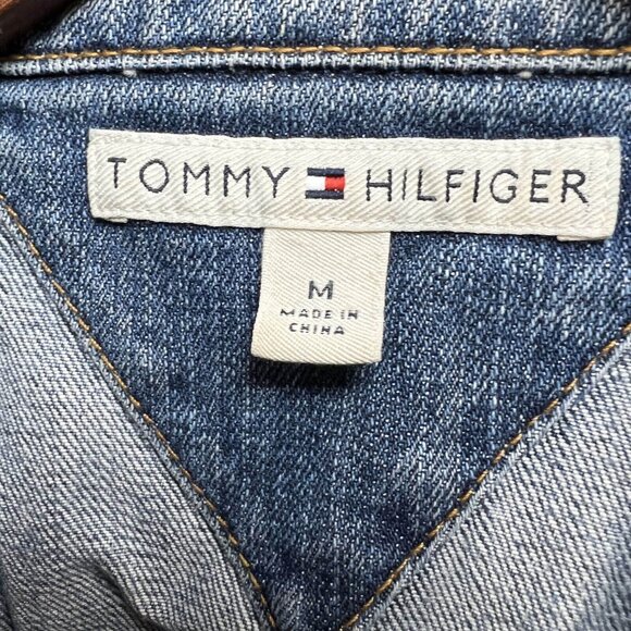 Tommy Hilfiger Jean Jacket Women M Blue Cropped Medium Wash Button Up Denim - Picture 4 of 11